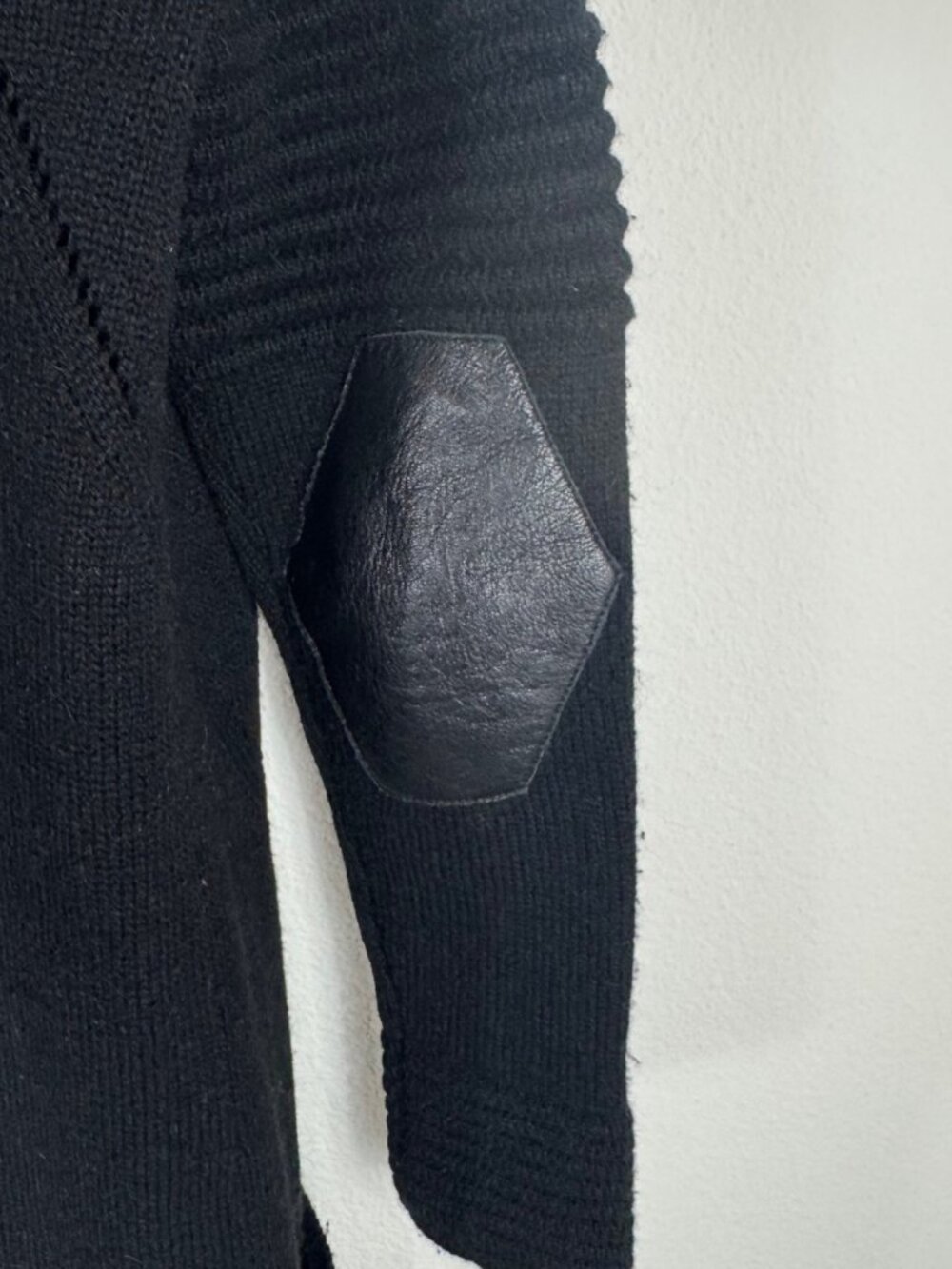 Skingraft Jonny Coto Sweater Black Wool Sz M Longline Cardigan Leather Buckle - Picture 4 of 13